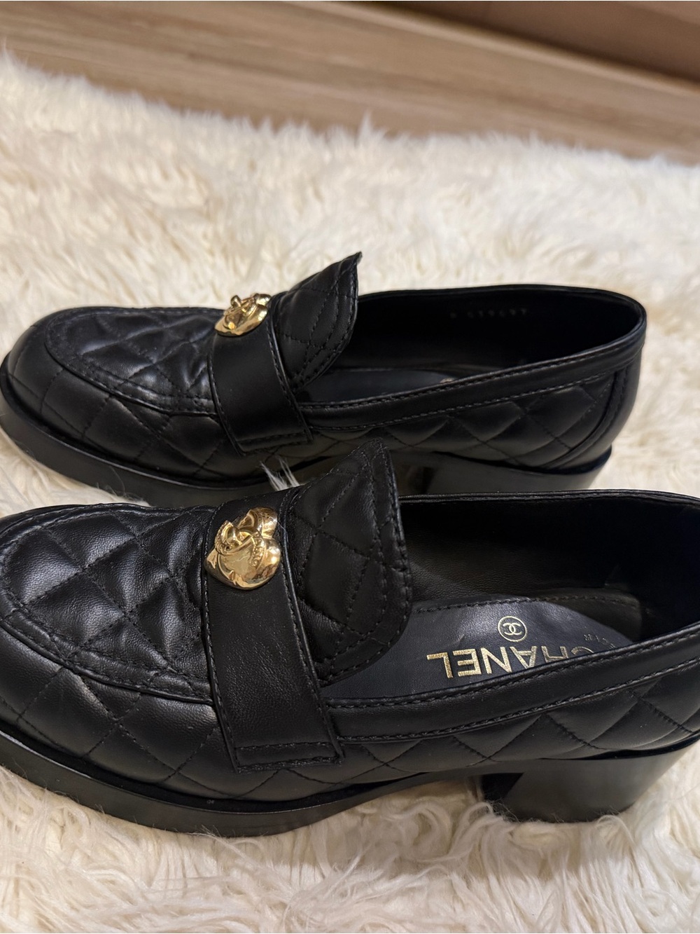 Chanel lambskin quilted cc heart loafers